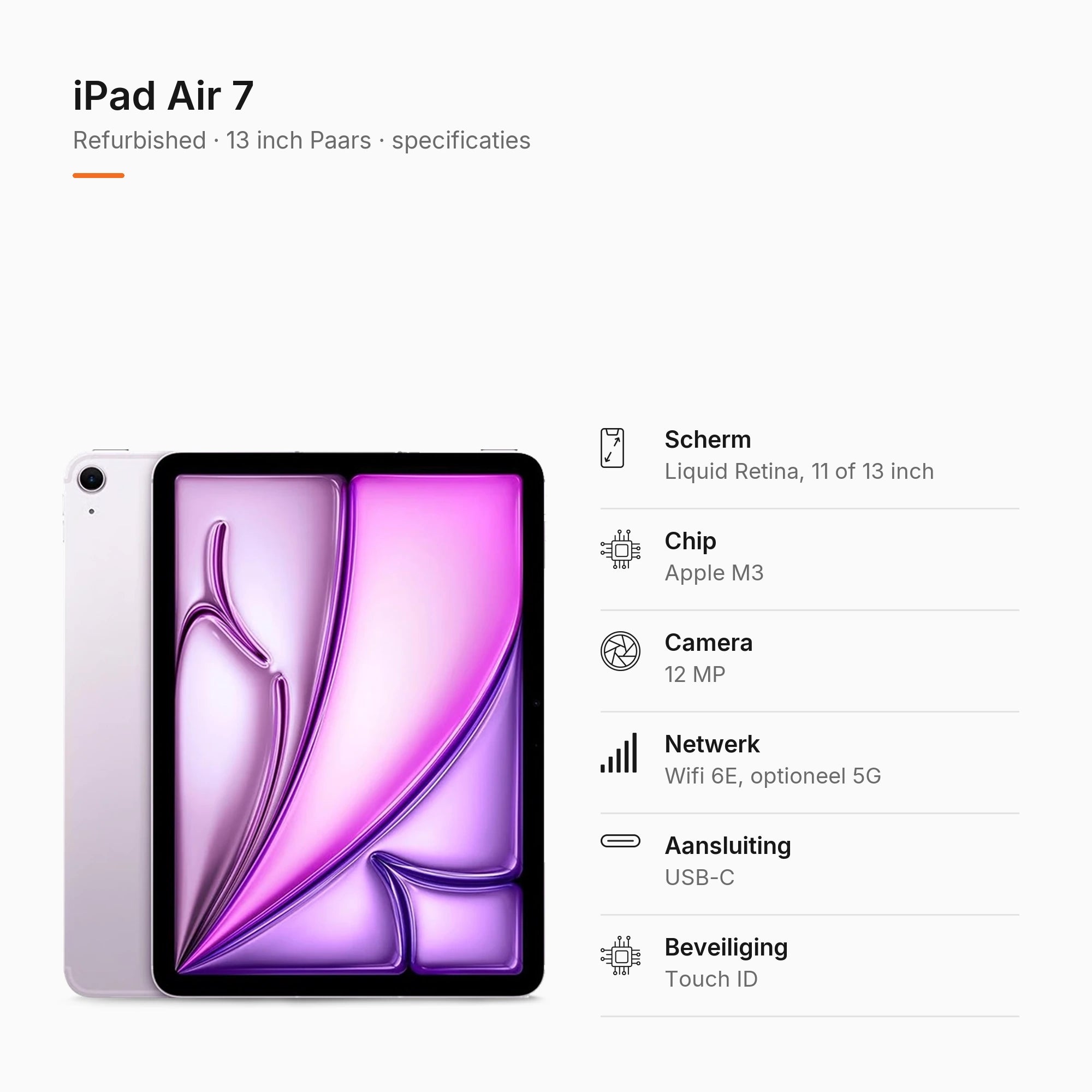 Refurbished iPad Air 7 13 inch Paars, specificaties