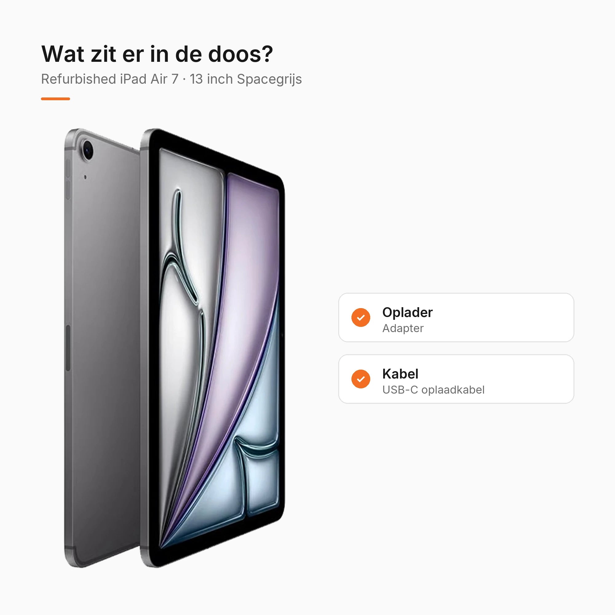 Refurbished iPad Air 7 13 inch Spacegrijs, wat zit er in de doos