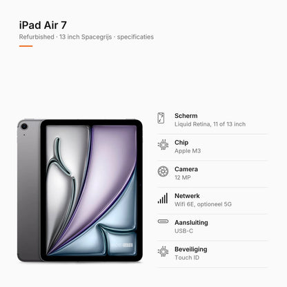 Refurbished iPad Air 7 13 inch Spacegrijs, specificaties