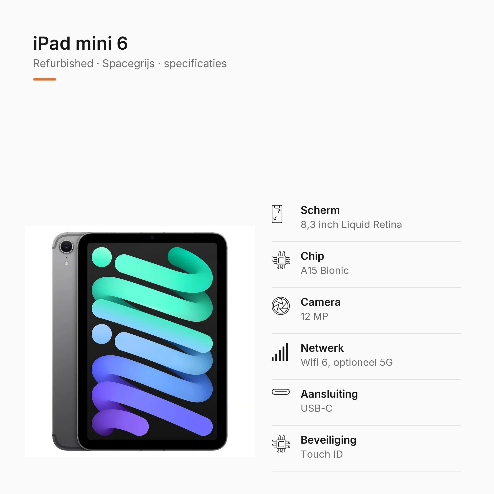 Refurbished iPad mini 6 Spacegrijs, specificaties
