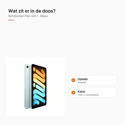 Refurbished iPad mini 7 Blauw, wat zit er in de doos