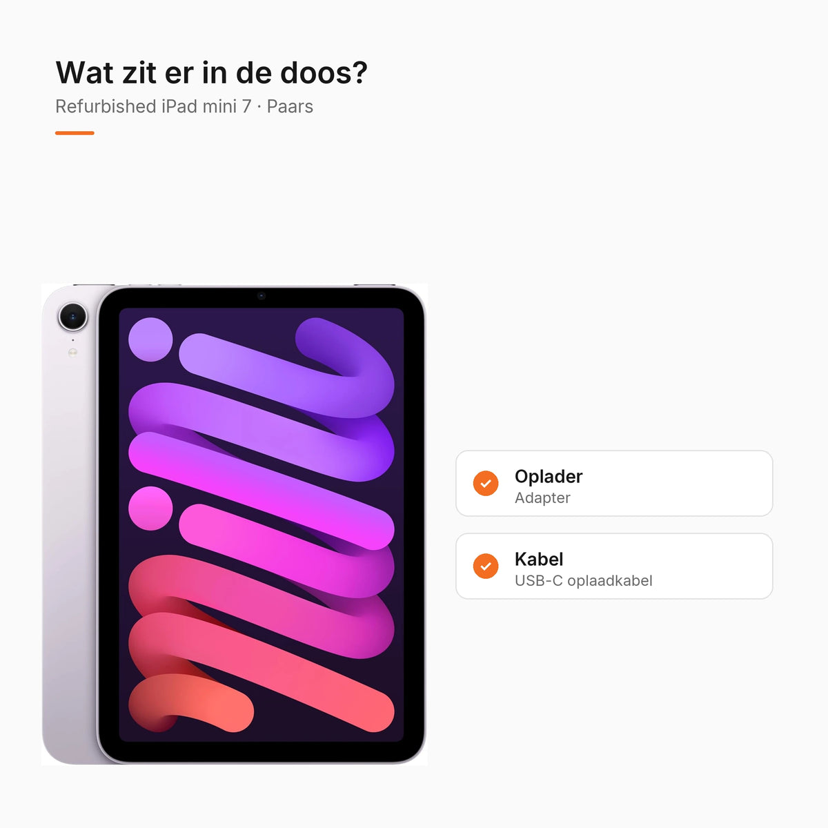 Refurbished iPad mini 7 Paars, wat zit er in de doos