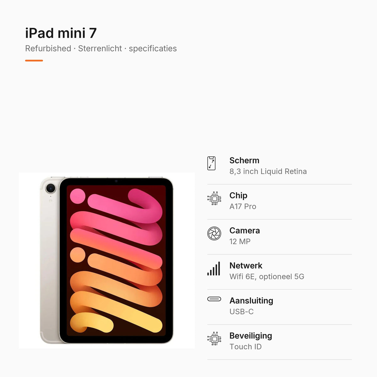 Refurbished iPad mini 7 Sterrenlicht, specificaties