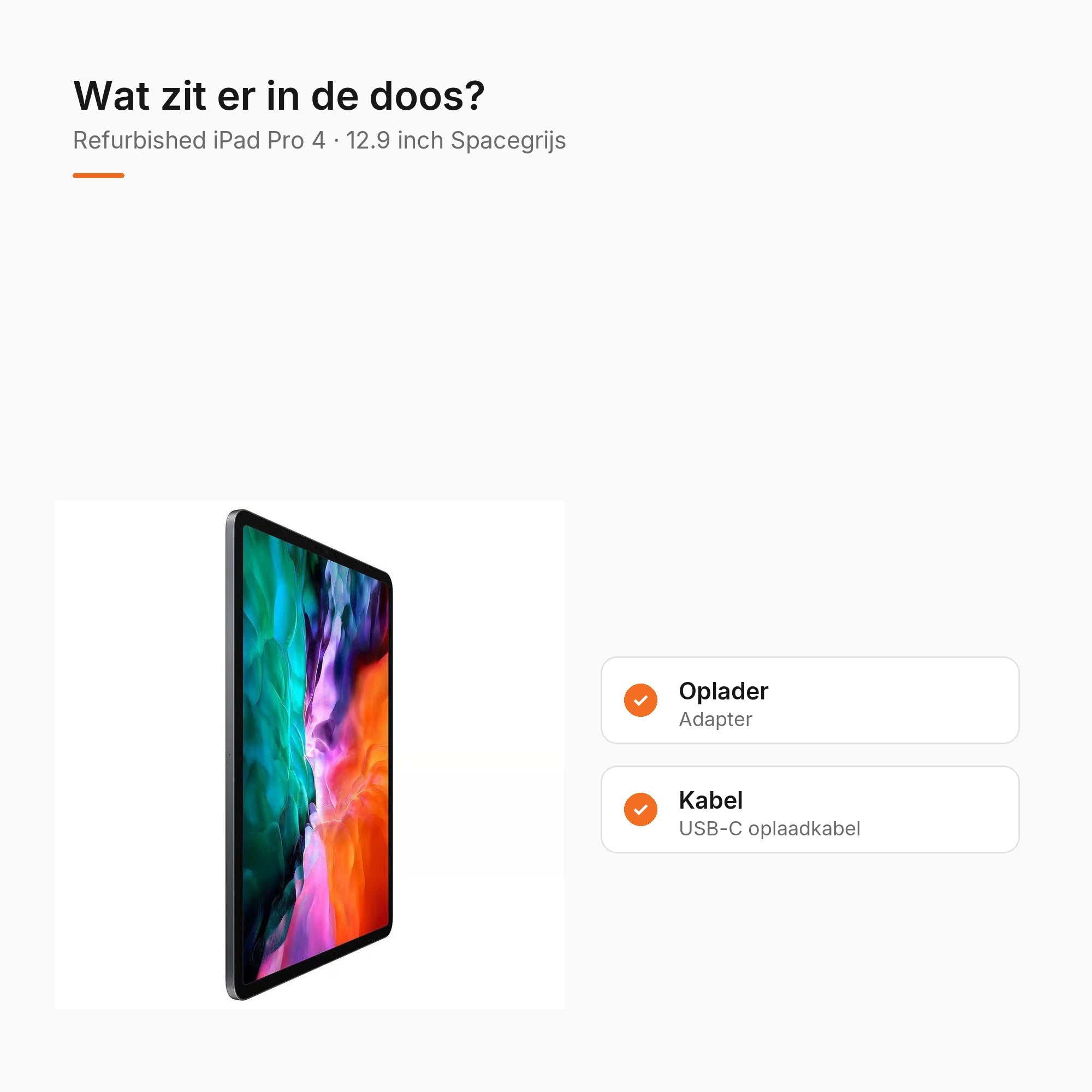Refurbished iPad Pro 4 12.9 inch Spacegrijs, wat zit er in de doos