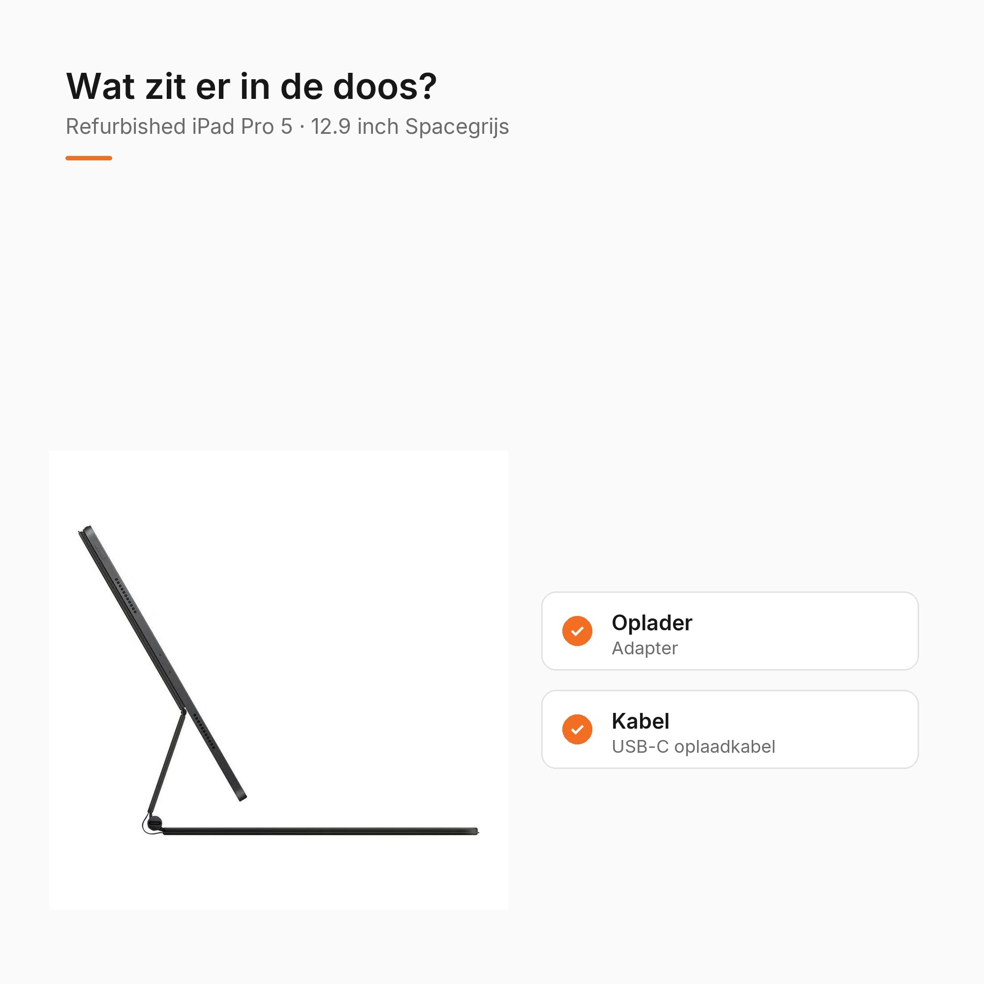 Refurbished iPad Pro 5 12.9 inch Spacegrijs, wat zit er in de doos