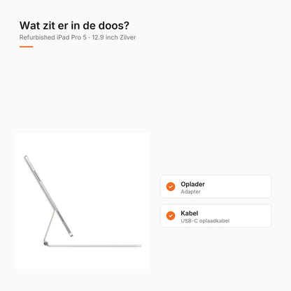 Refurbished iPad Pro 5 12.9 inch Zilver, wat zit er in de doos
