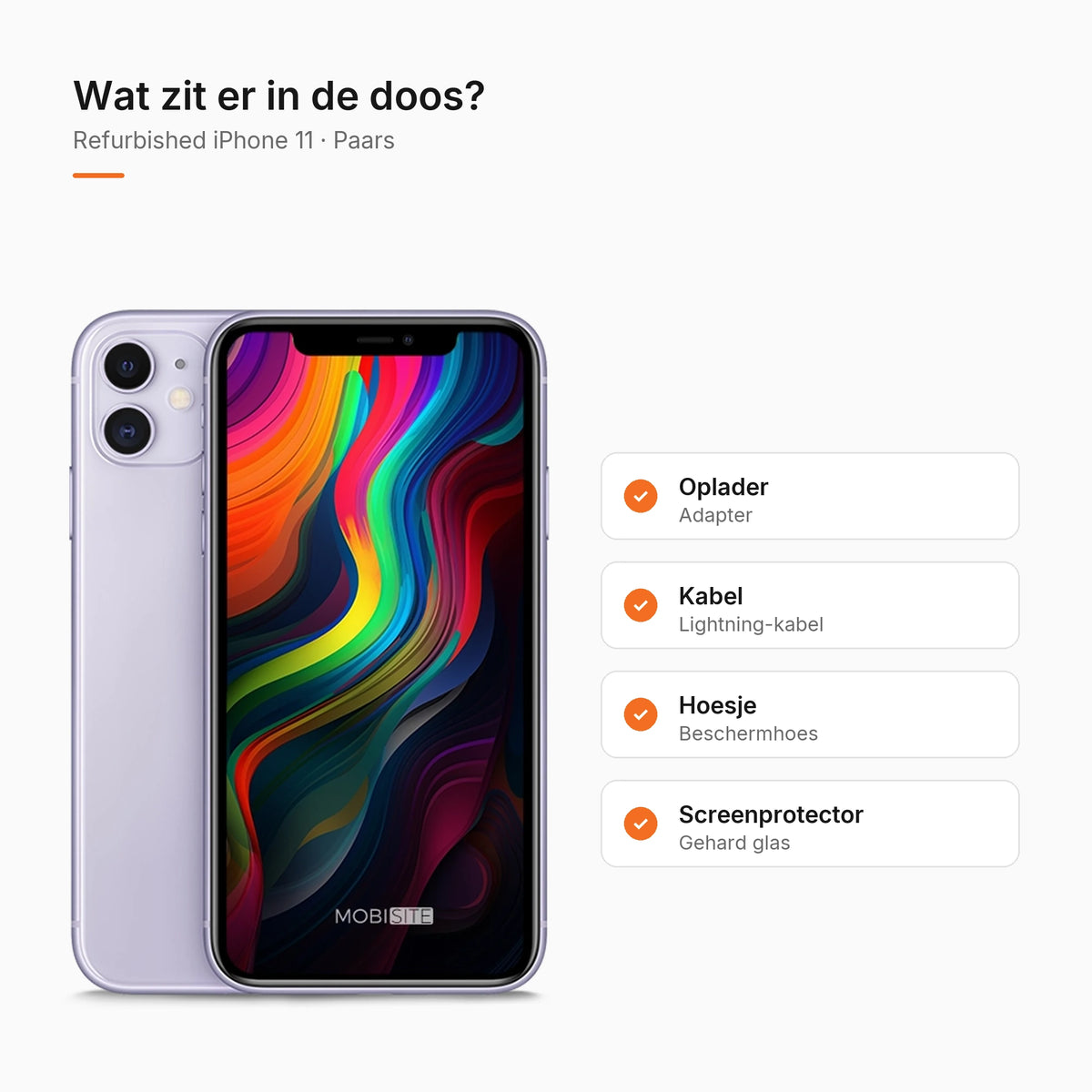 Refurbished iPhone 11 Paars, wat zit er in de doos