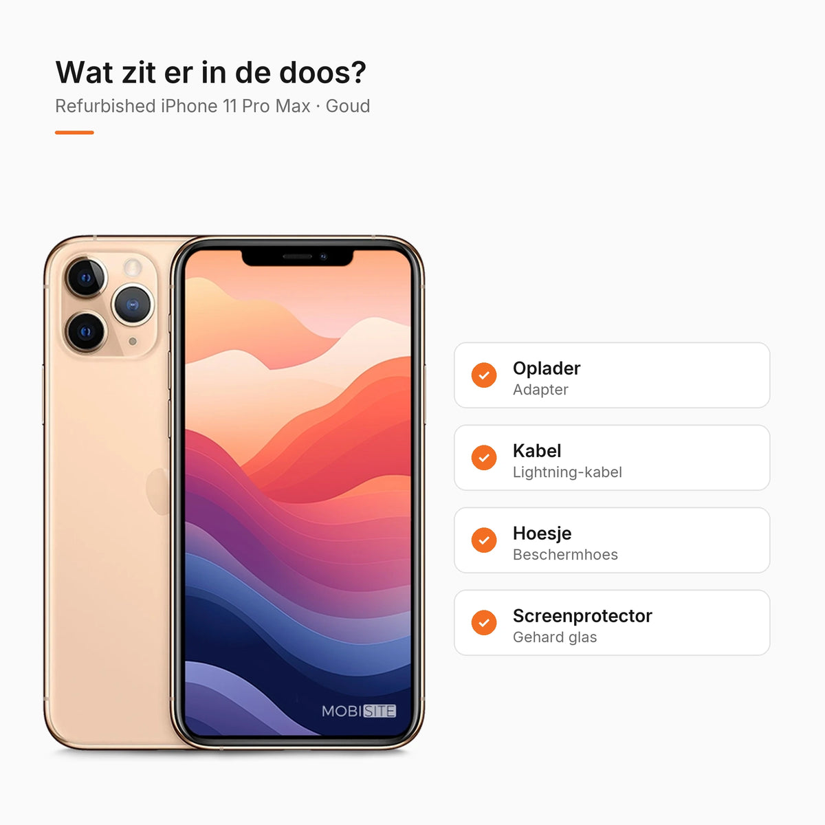 Refurbished iPhone 11 Pro Max Goud, wat zit er in de doos