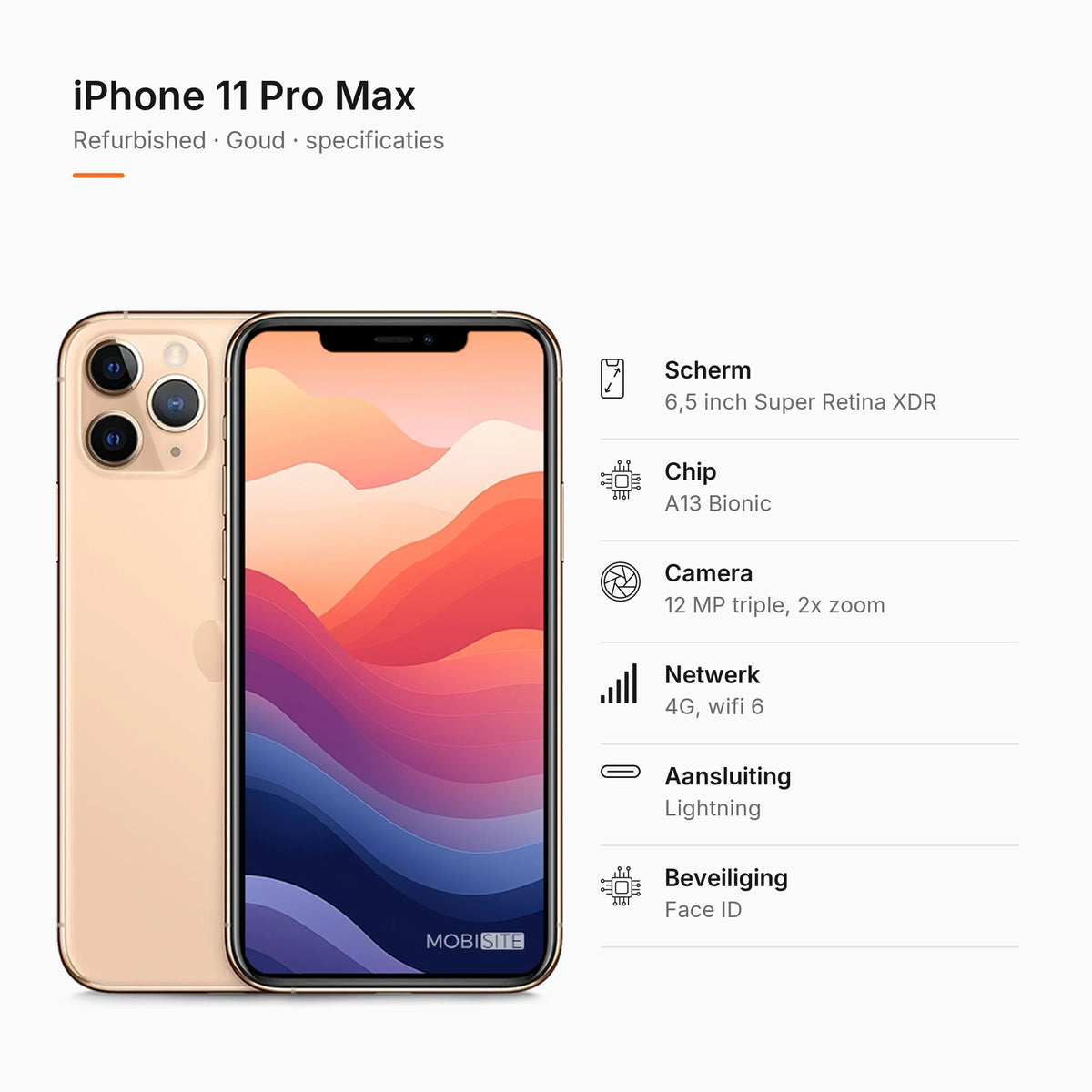 Refurbished iPhone 11 Pro Max Goud, specificaties