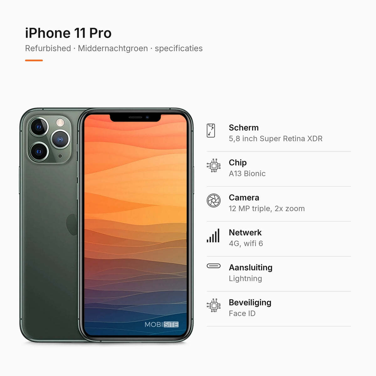 Refurbished iPhone 11 Pro Middernachtgroen, specificaties