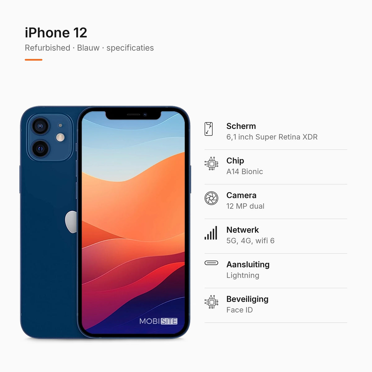 Refurbished iPhone 12 Blauw, specificaties