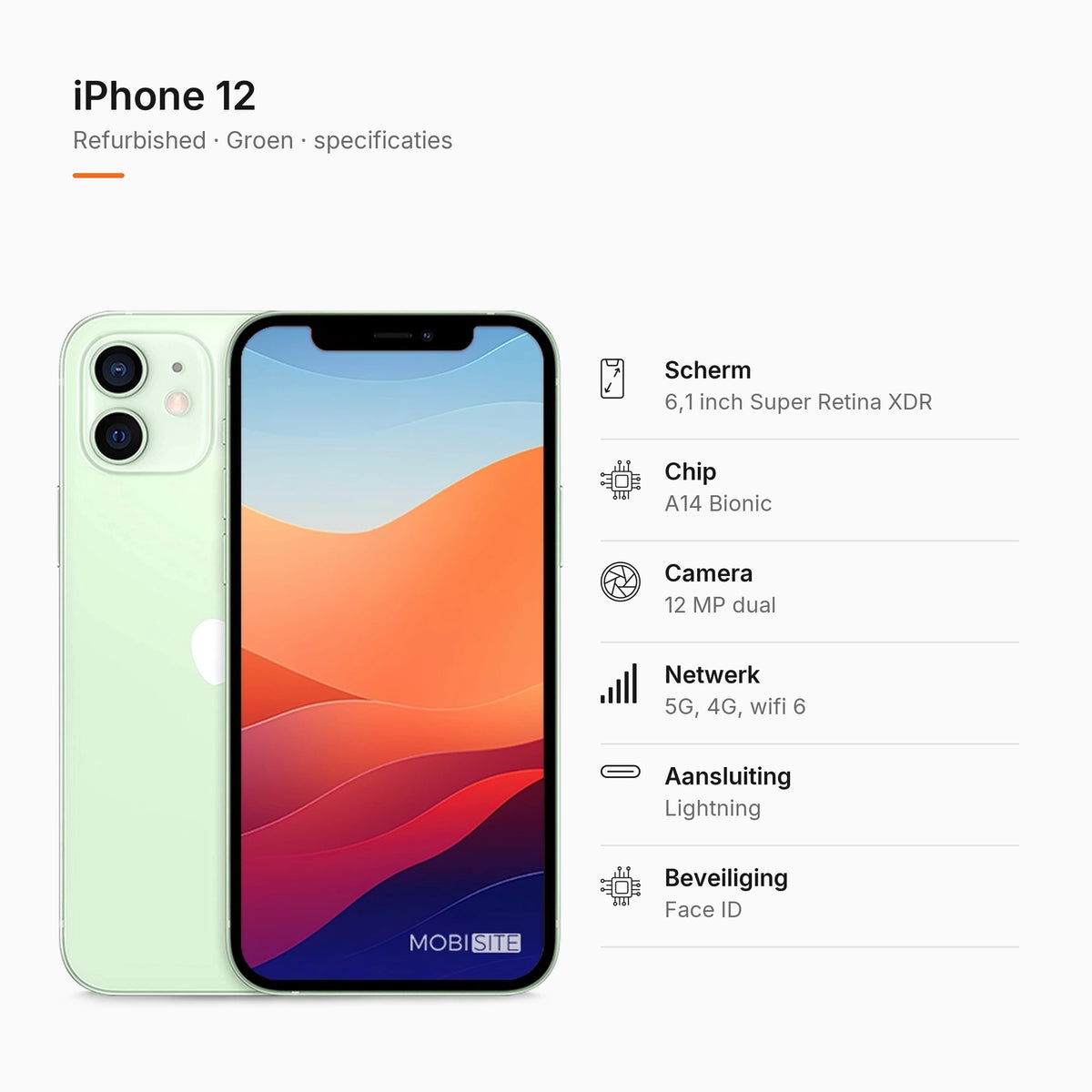 Refurbished iPhone 12 Groen, specificaties