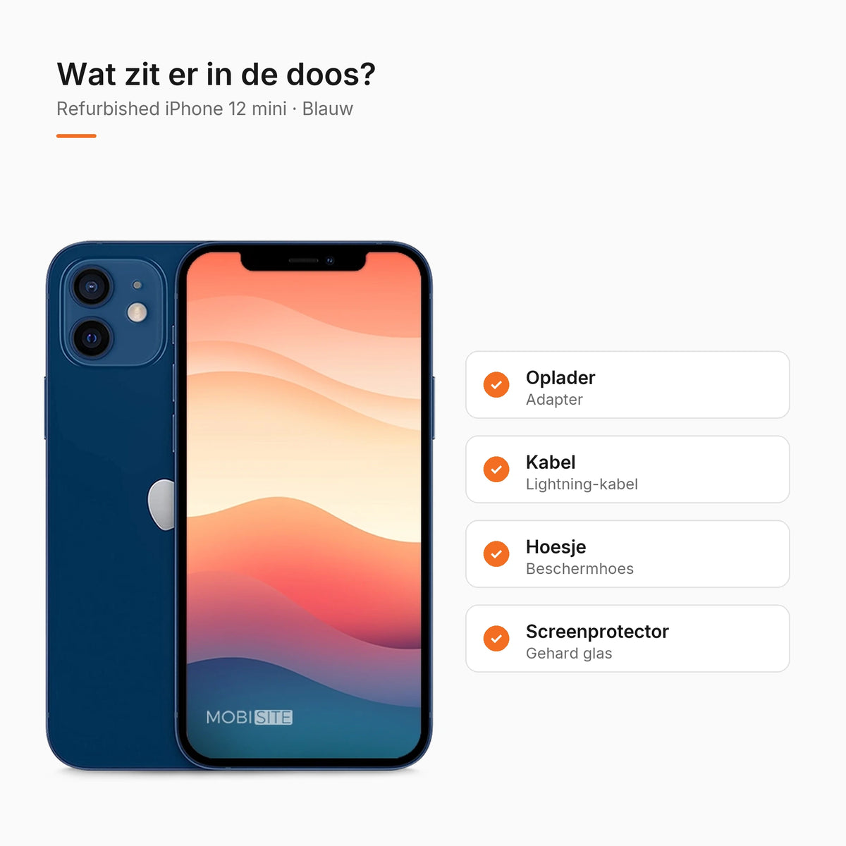 Refurbished iPhone 12 mini Blauw, wat zit er in de doos