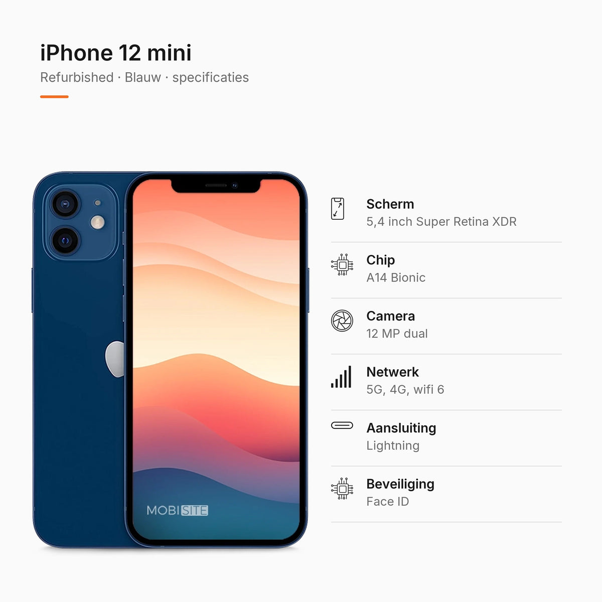 Refurbished iPhone 12 mini Blauw, specificaties
