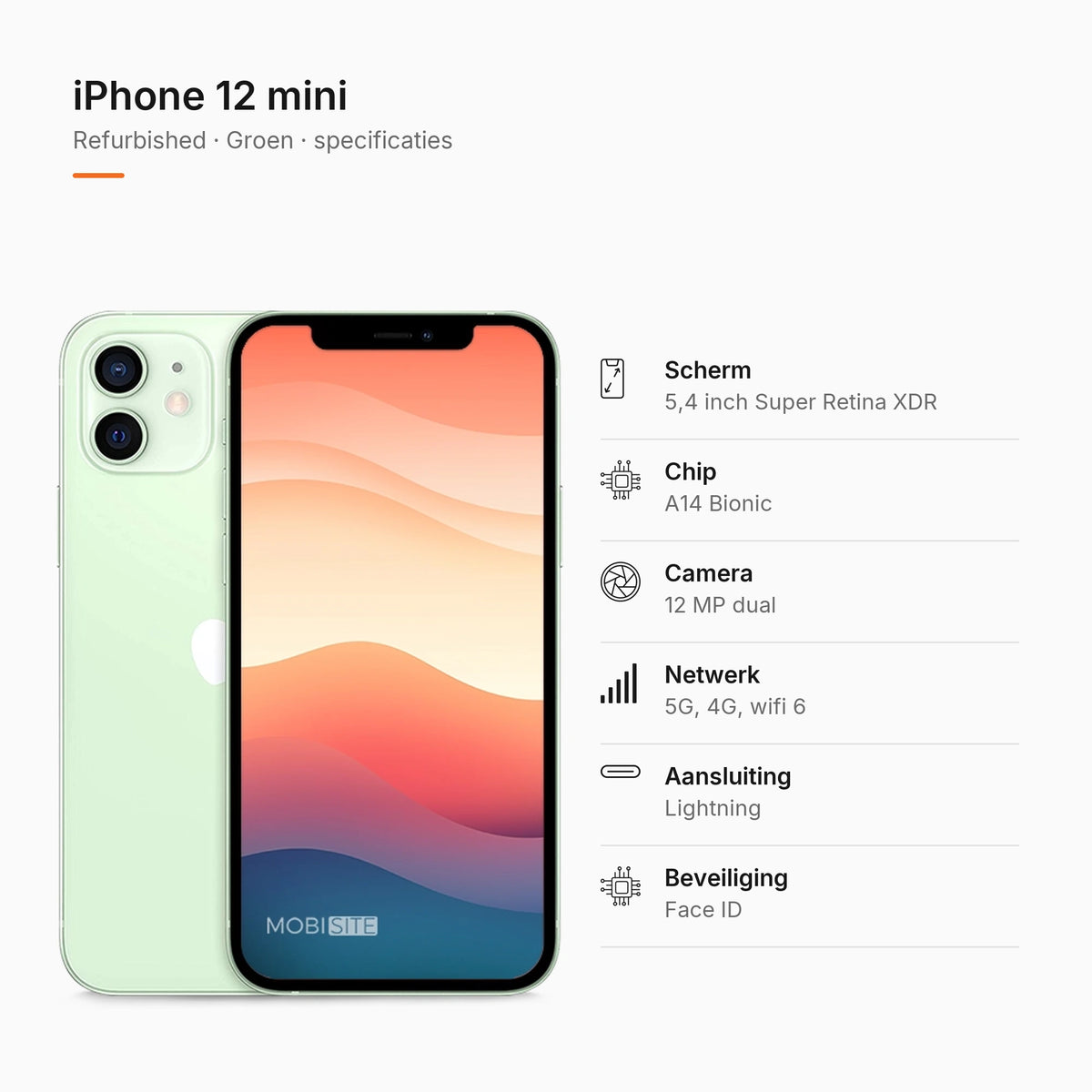 Refurbished iPhone 12 mini Groen, specificaties