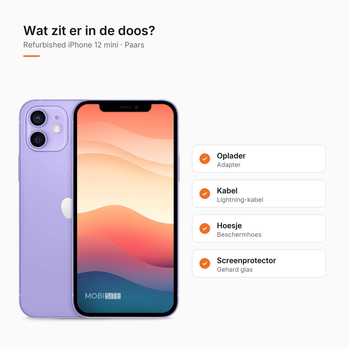 Refurbished iPhone 12 mini Paars, wat zit er in de doos