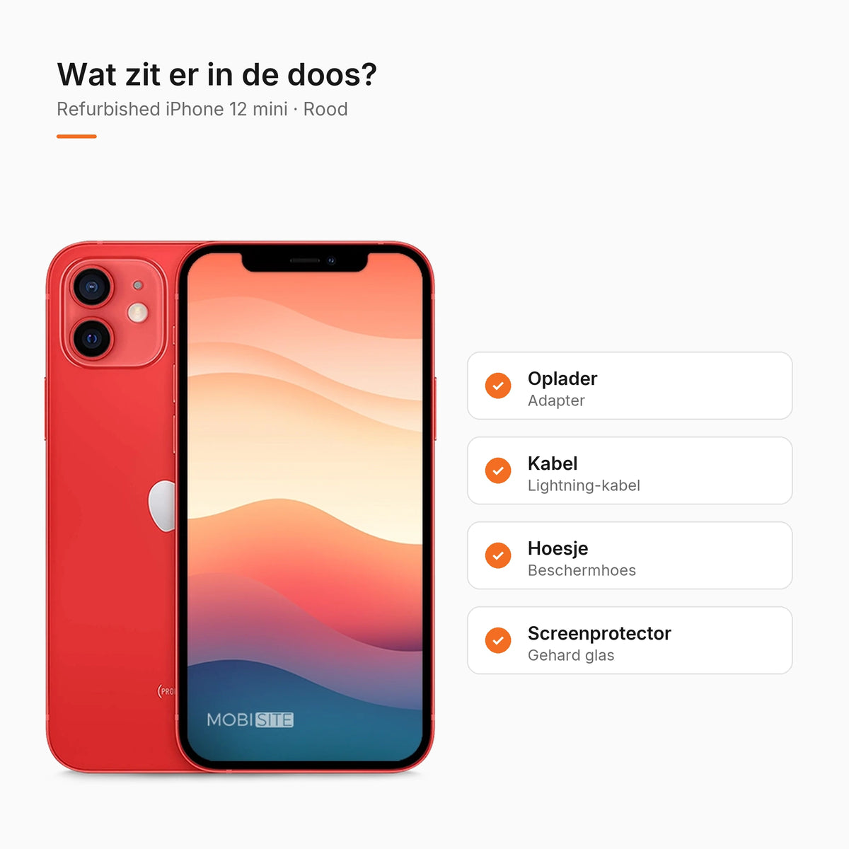Refurbished iPhone 12 mini Rood, wat zit er in de doos