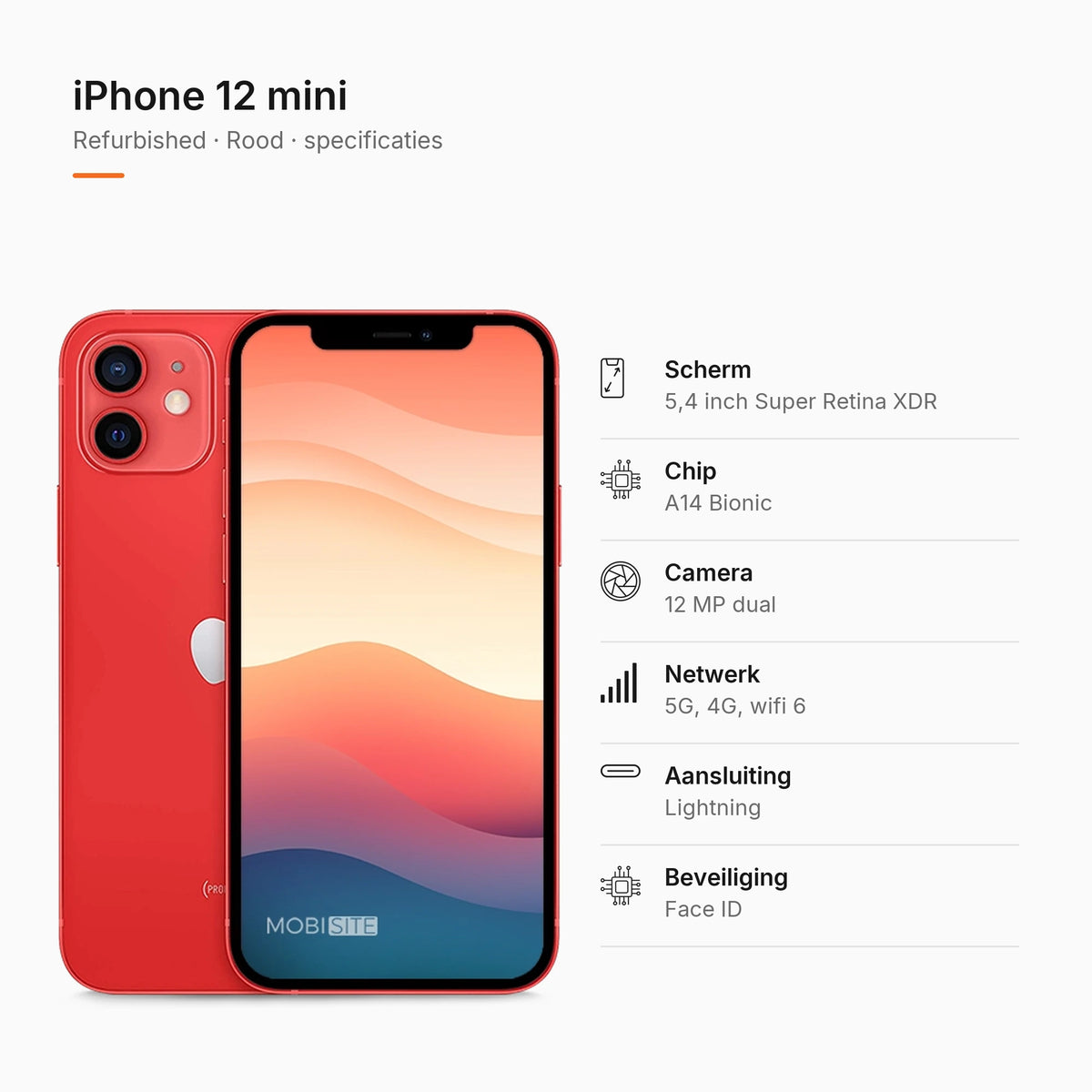 Refurbished iPhone 12 mini Rood, specificaties