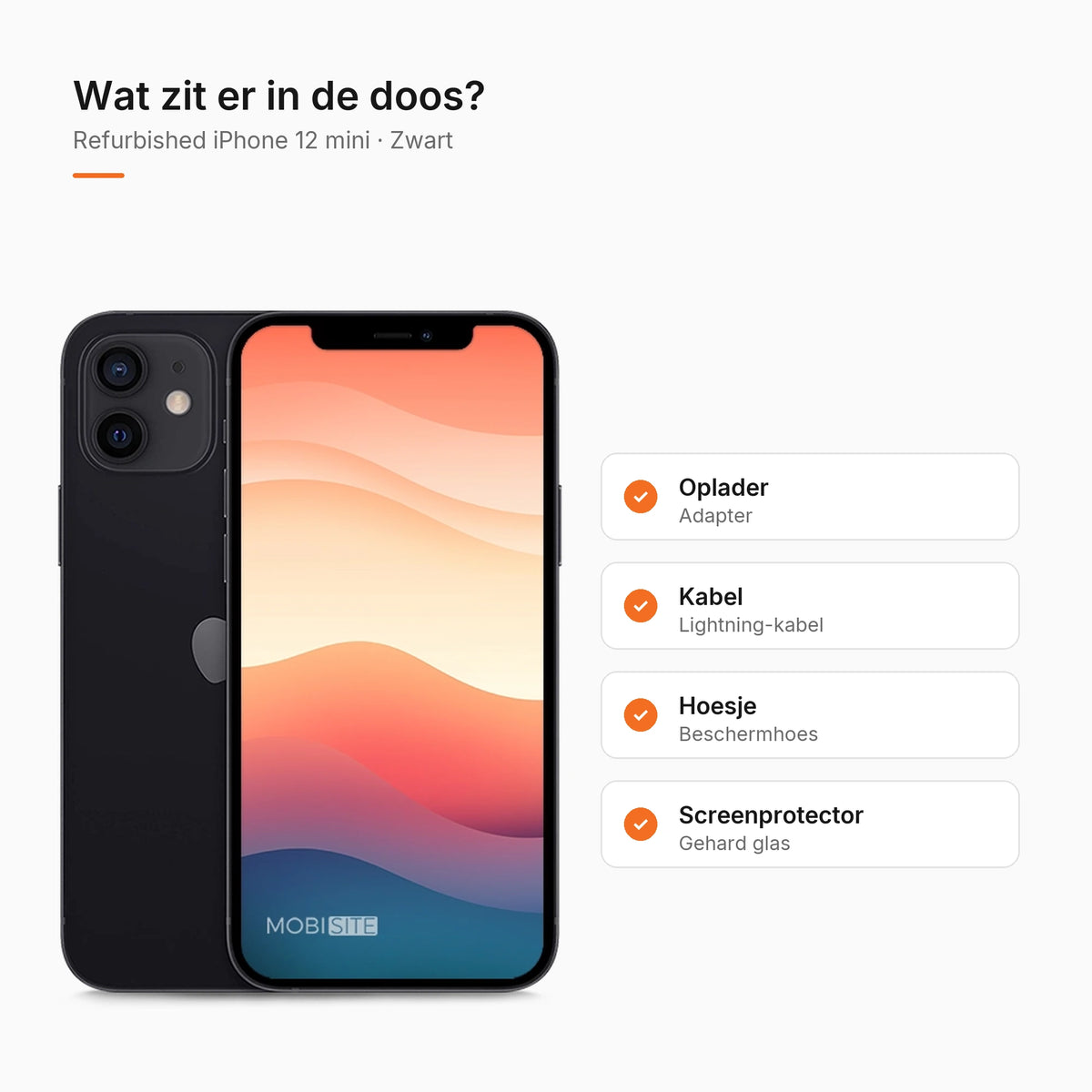Refurbished iPhone 12 mini Zwart, wat zit er in de doos