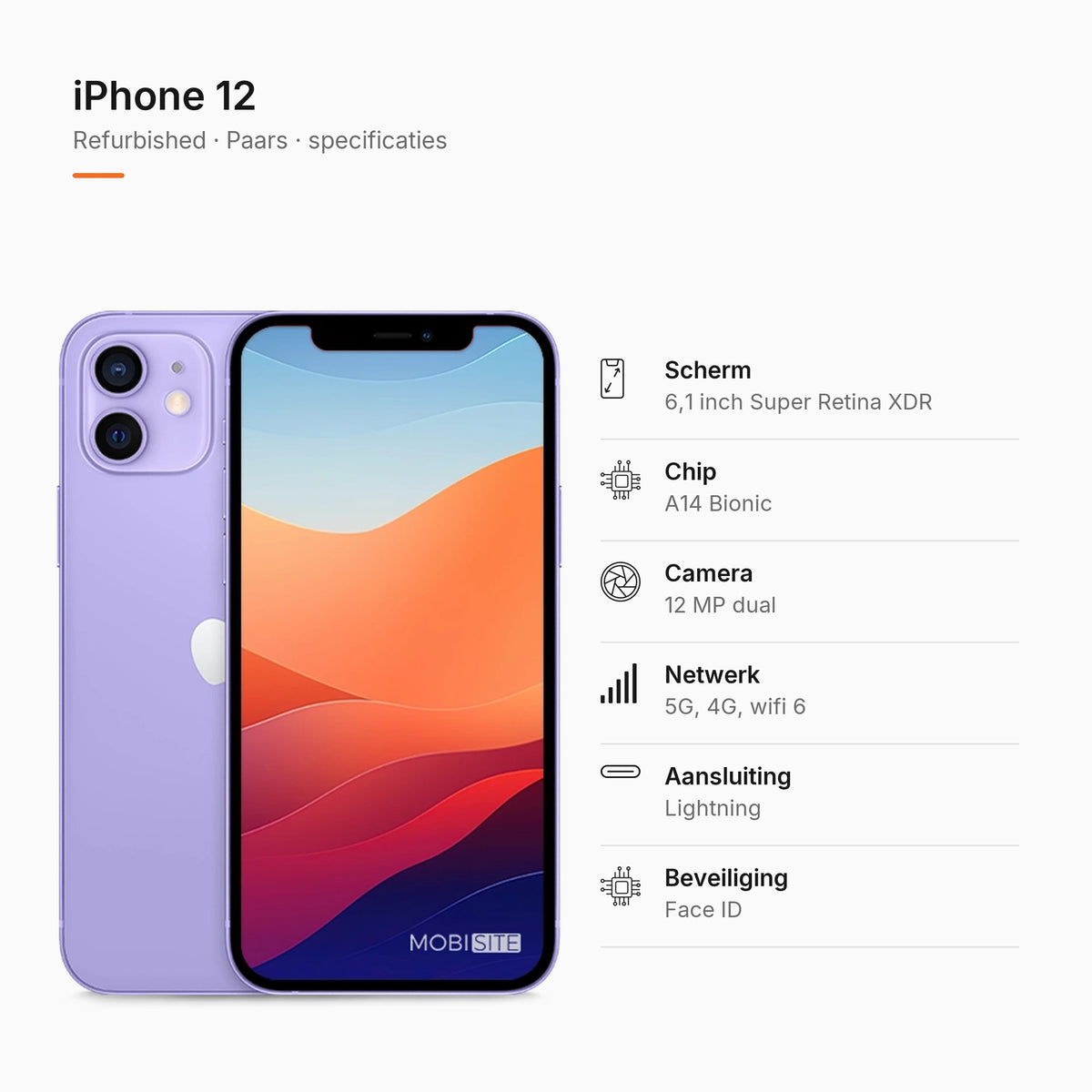 Refurbished iPhone 12 Paars, specificaties