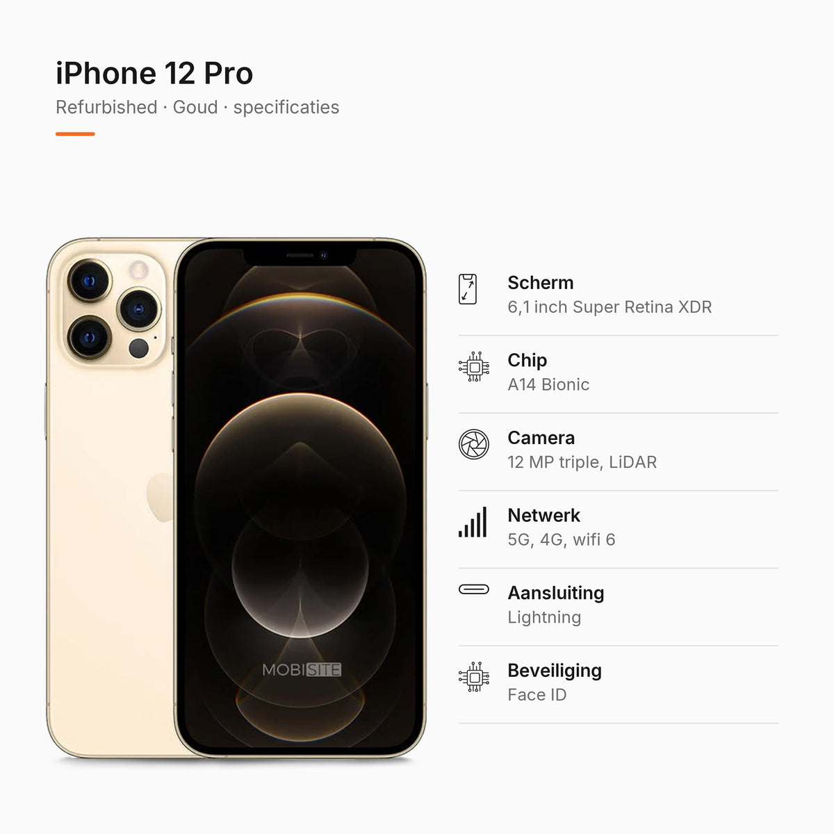 Refurbished iPhone 12 Pro Goud, specificaties