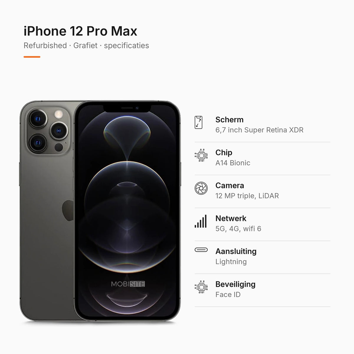 Refurbished iPhone 12 Pro Max Grafiet, specificaties