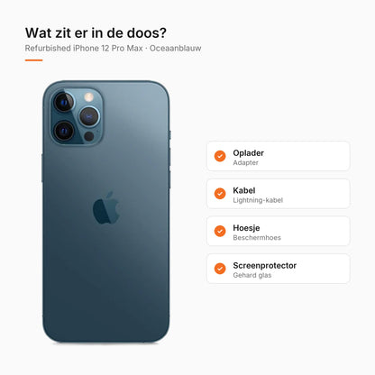 Refurbished iPhone 12 Pro Max Oceaanblauw, wat zit er in de doos