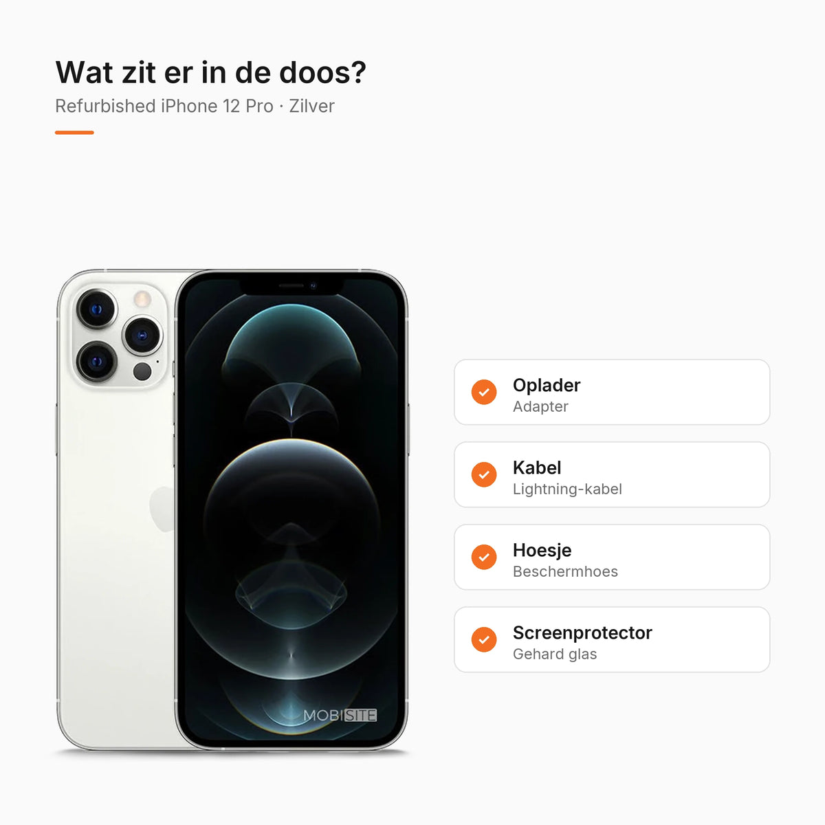 Refurbished iPhone 12 Pro Zilver, wat zit er in de doos