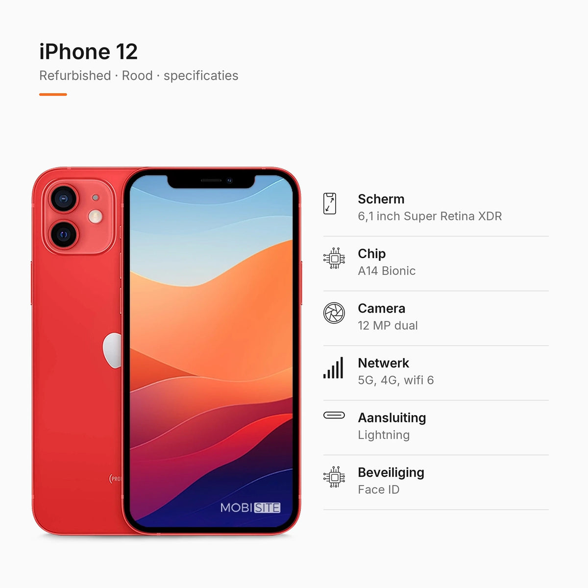 Refurbished iPhone 12 Rood, specificaties