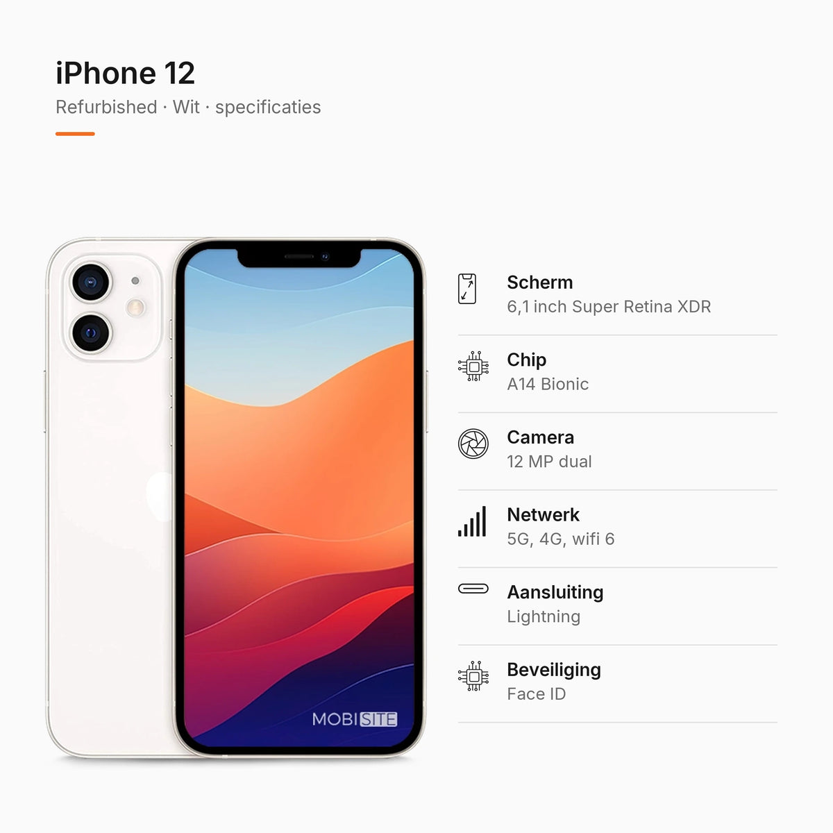 Refurbished iPhone 12 Wit, specificaties