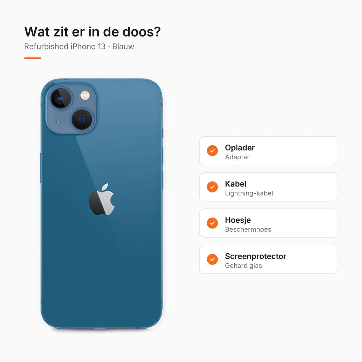 Refurbished iPhone 13 Blauw, wat zit er in de doos