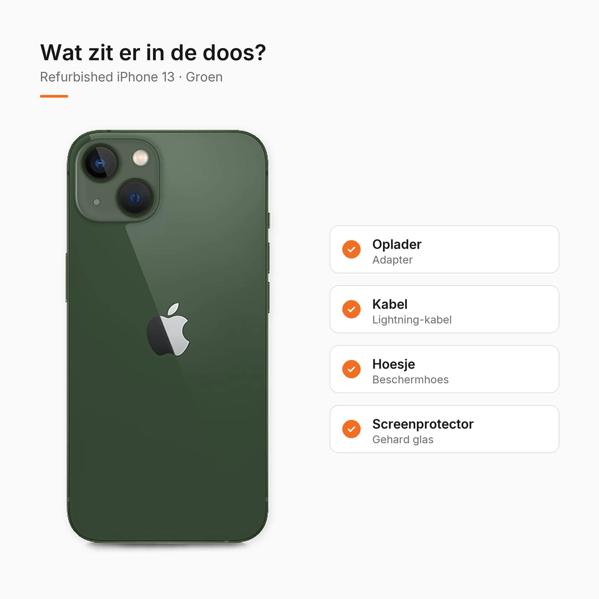 Refurbished iPhone 13 Groen, wat zit er in de doos