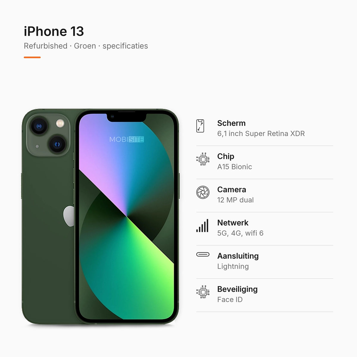 Refurbished iPhone 13 Groen, specificaties