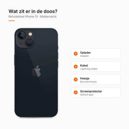 Refurbished iPhone 13 Middernacht, wat zit er in de doos