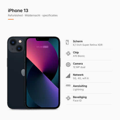 Refurbished iPhone 13 Middernacht, specificaties