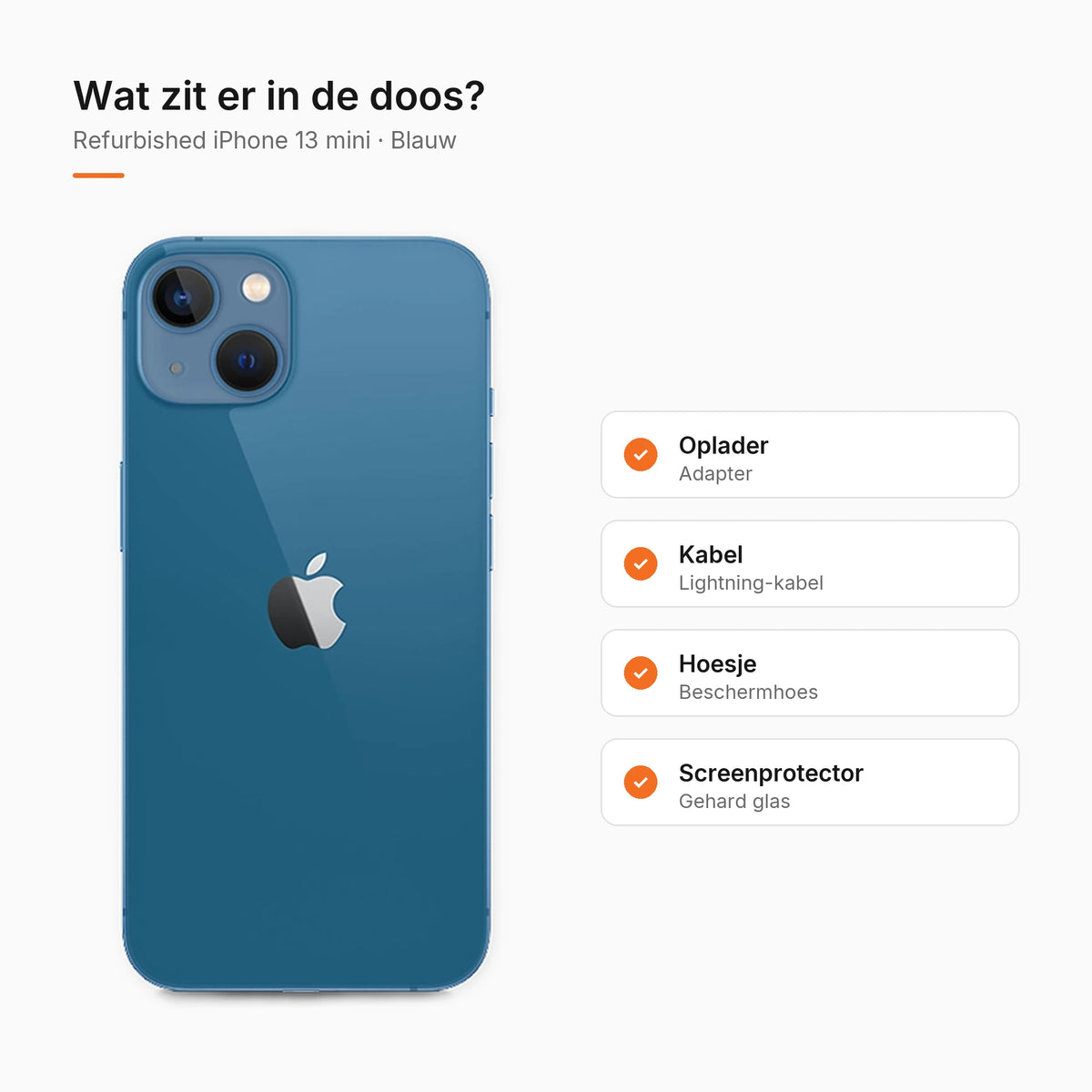 Refurbished iPhone 13 mini Blauw, wat zit er in de doos