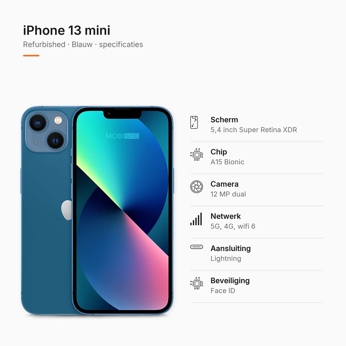 Refurbished iPhone 13 mini Blauw, specificaties