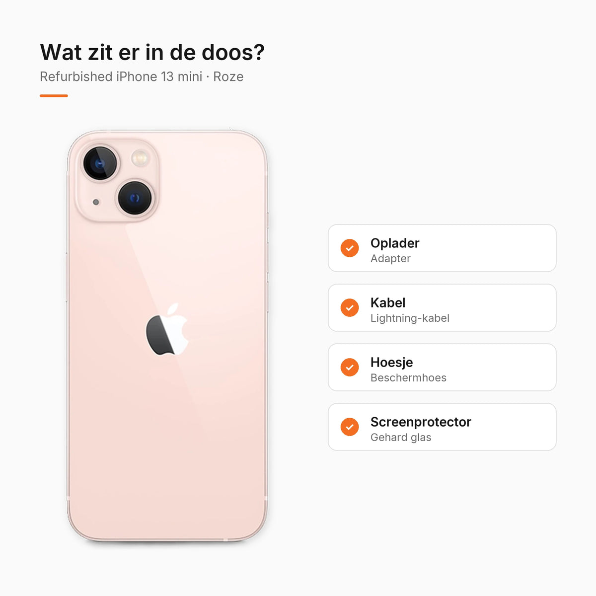 Refurbished iPhone 13 mini Roze, wat zit er in de doos