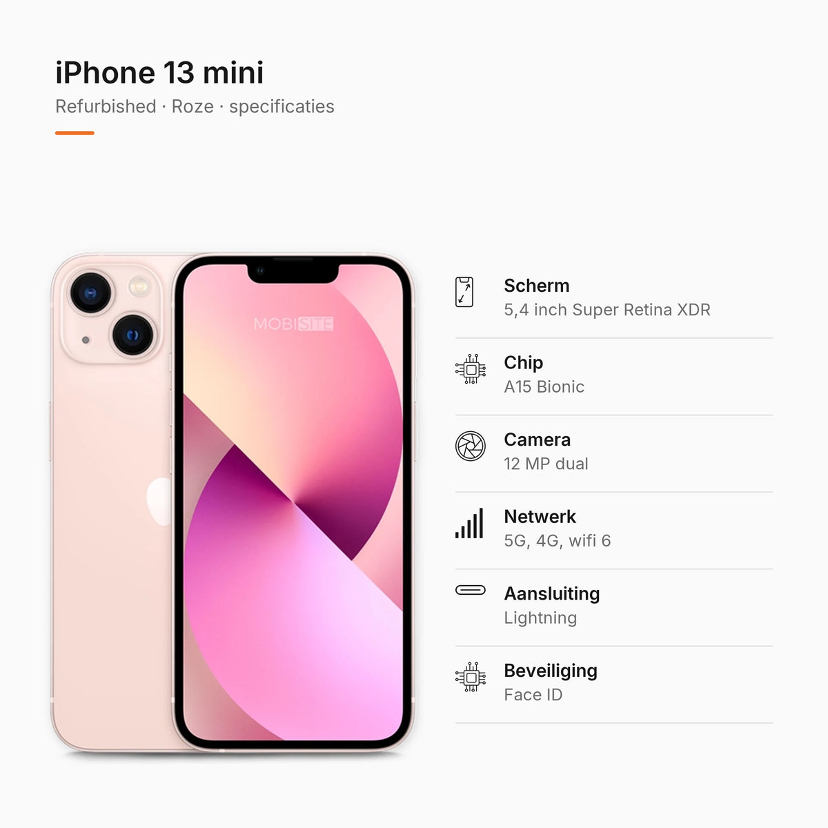 Refurbished iPhone 13 mini Roze, specificaties