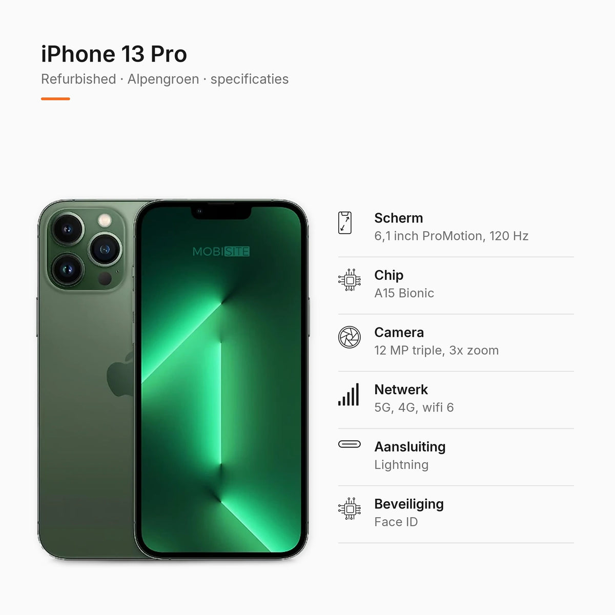 Refurbished iPhone 13 Pro Alpengroen, specificaties