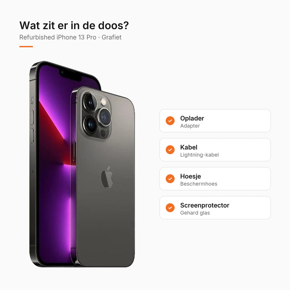 Refurbished iPhone 13 Pro Grafiet, wat zit er in de doos