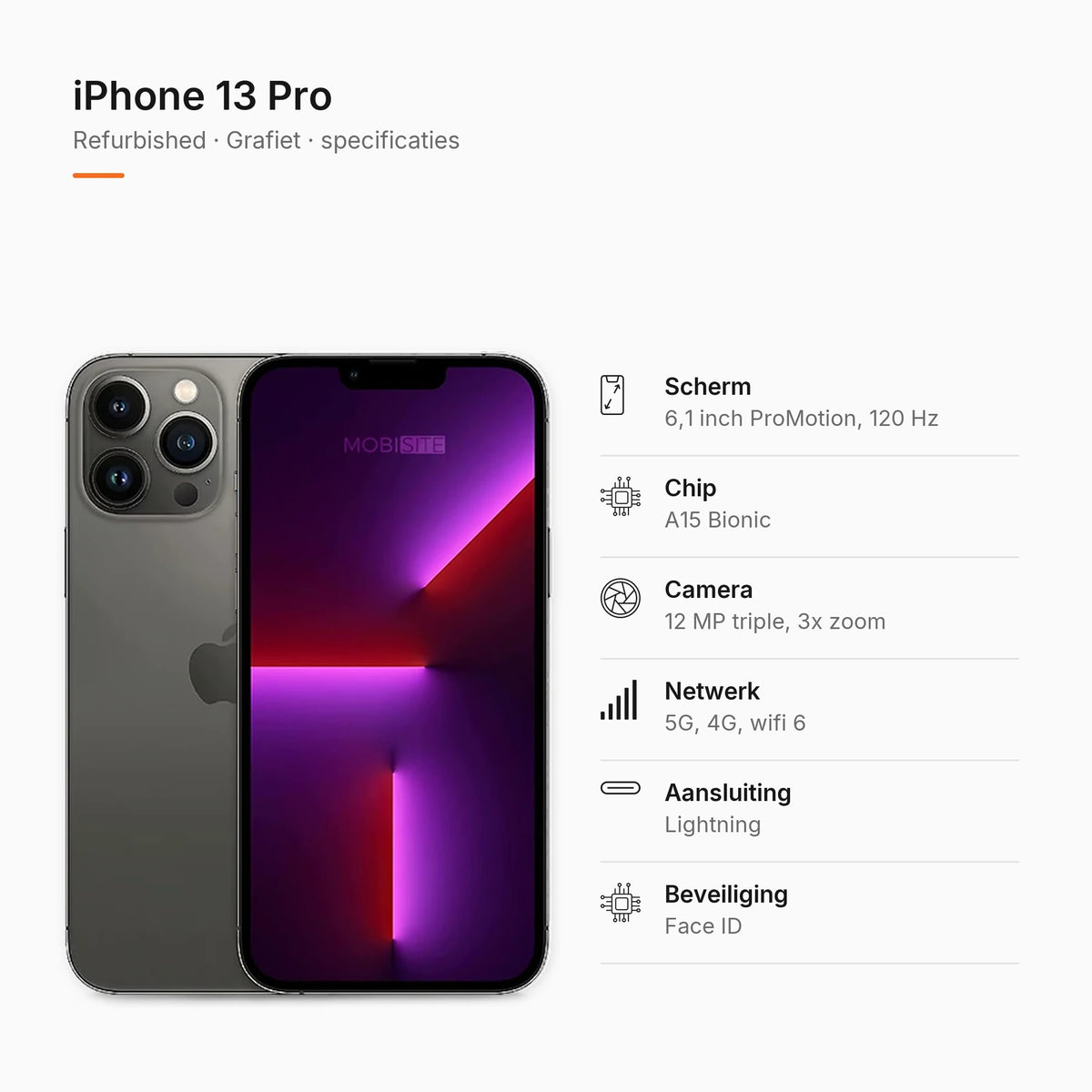 Refurbished iPhone 13 Pro Grafiet, specificaties