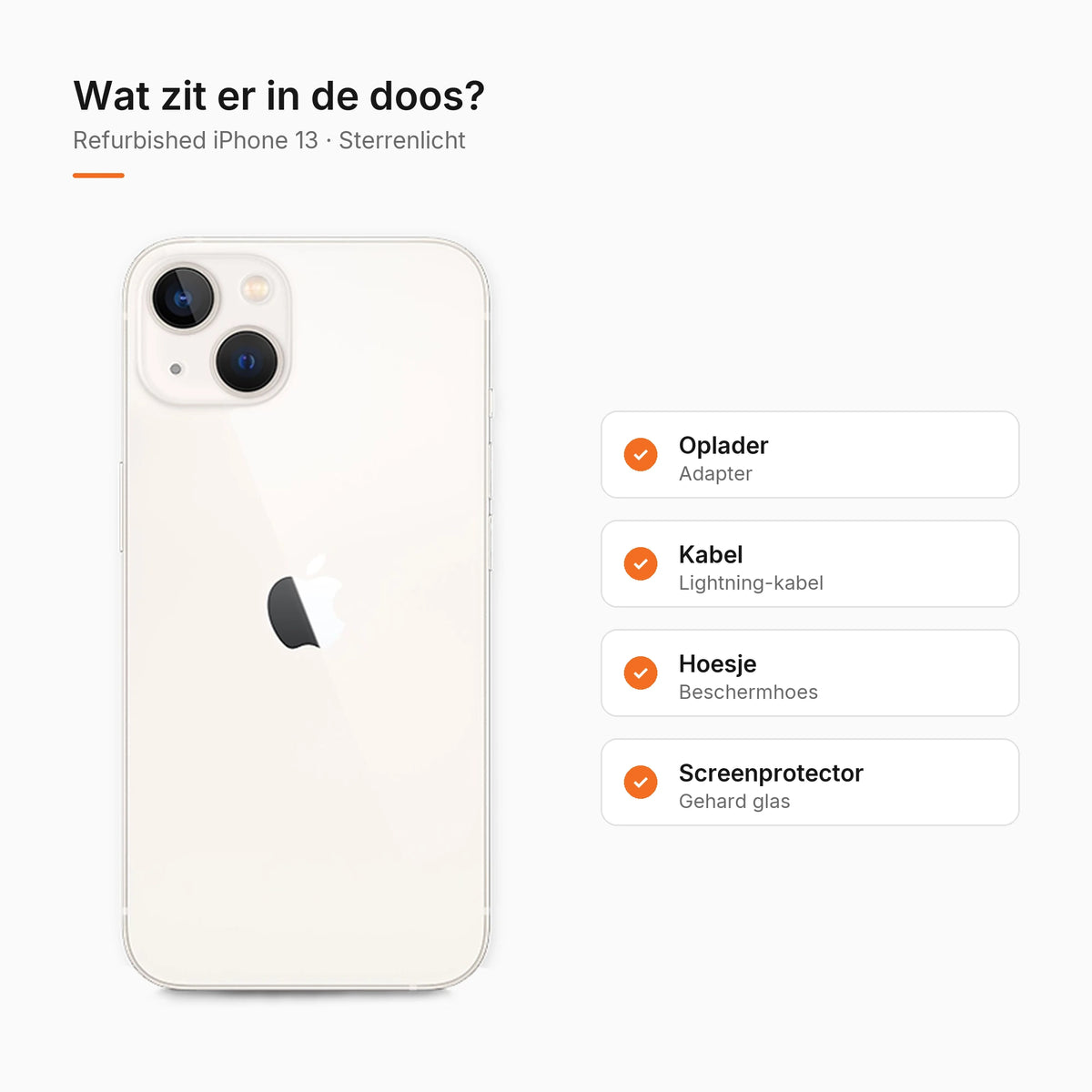 Refurbished iPhone 13 Sterrenlicht, wat zit er in de doos