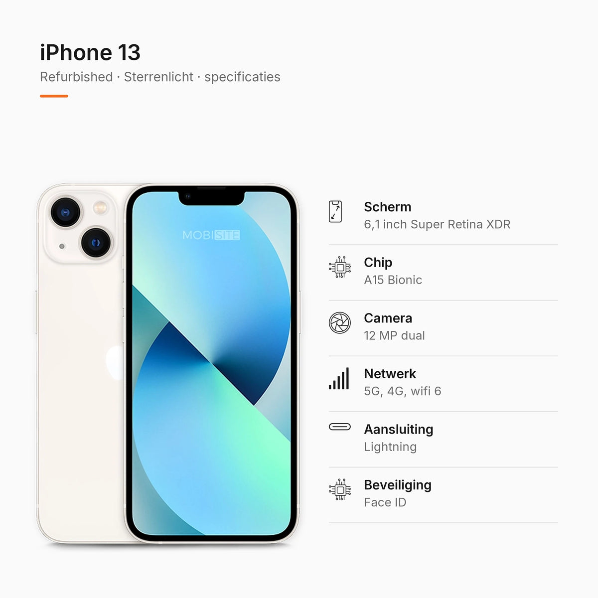 Refurbished iPhone 13 Sterrenlicht, specificaties