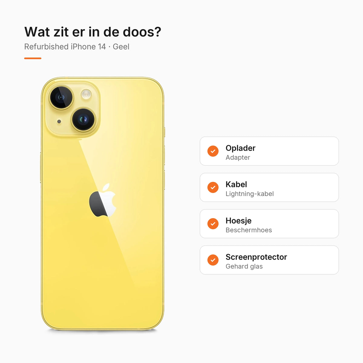 Refurbished iPhone 14 Geel, wat zit er in de doos