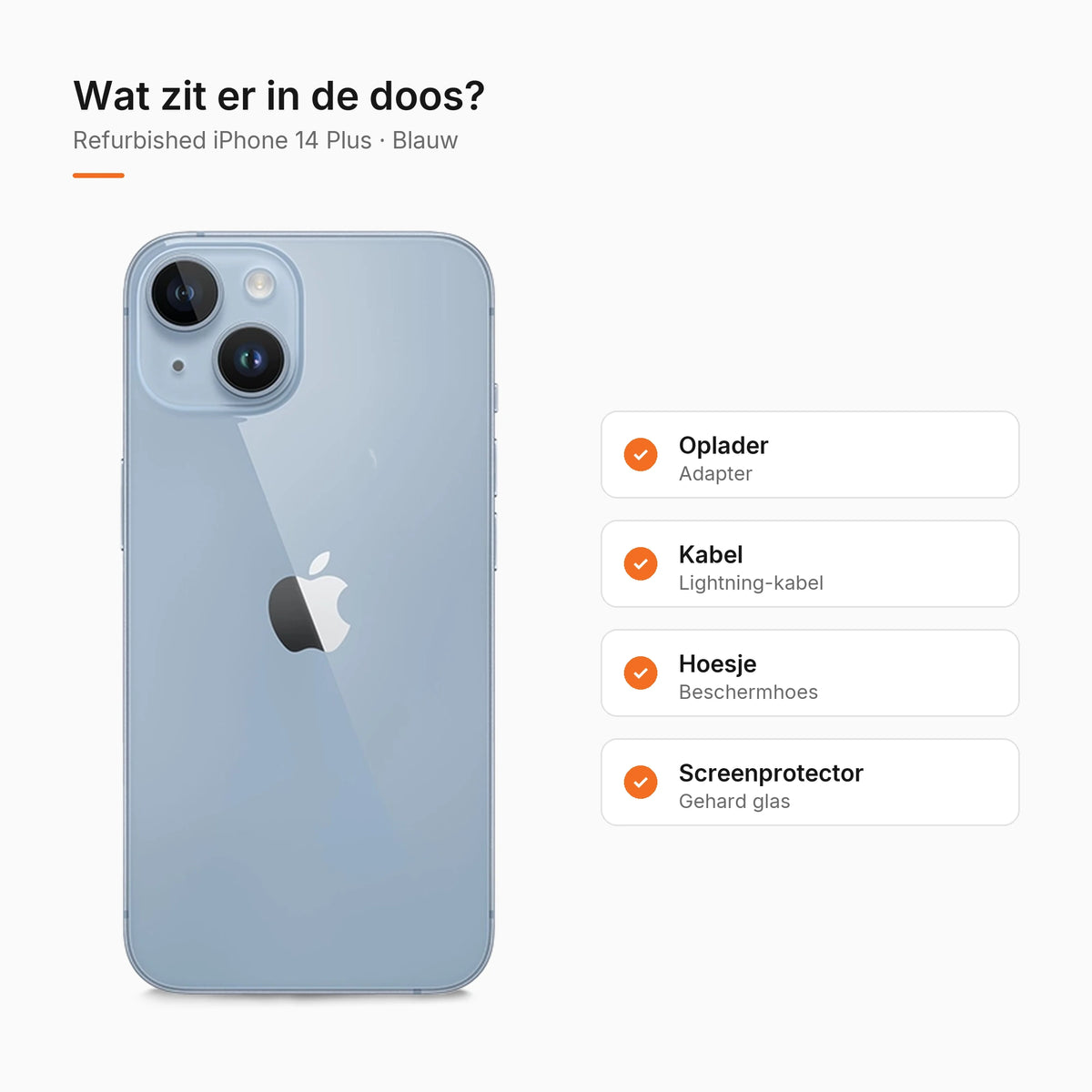 Refurbished iPhone 14 Plus Blauw, wat zit er in de doos