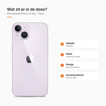 Refurbished iPhone 14 Plus Paars, wat zit er in de doos