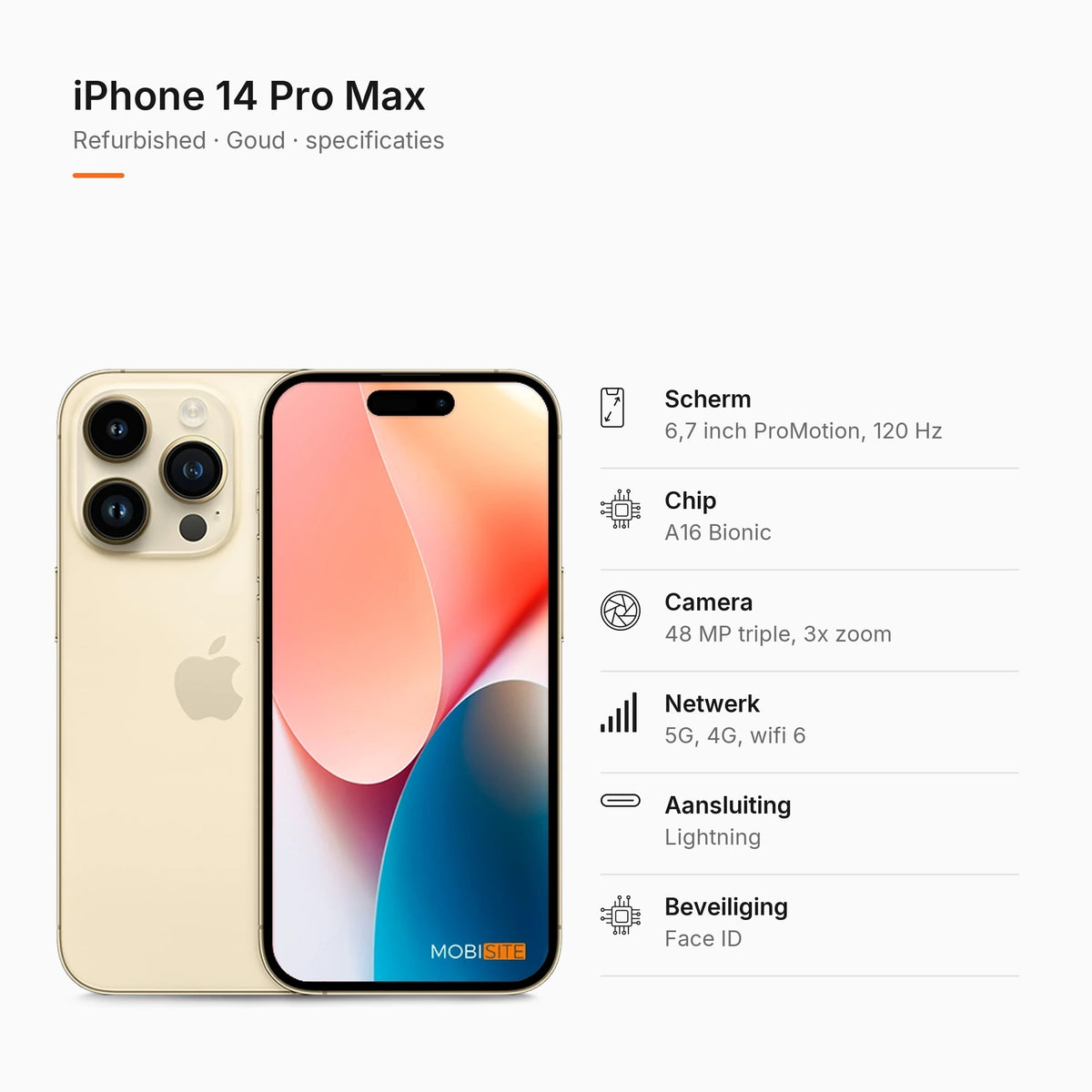 Refurbished iPhone 14 Pro Max Goud, specificaties