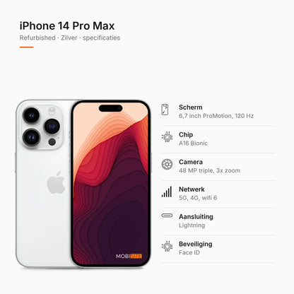 Refurbished iPhone 14 Pro Max Zilver, specificaties