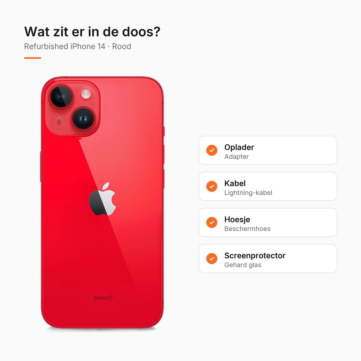 Refurbished iPhone 14 Rood, wat zit er in de doos